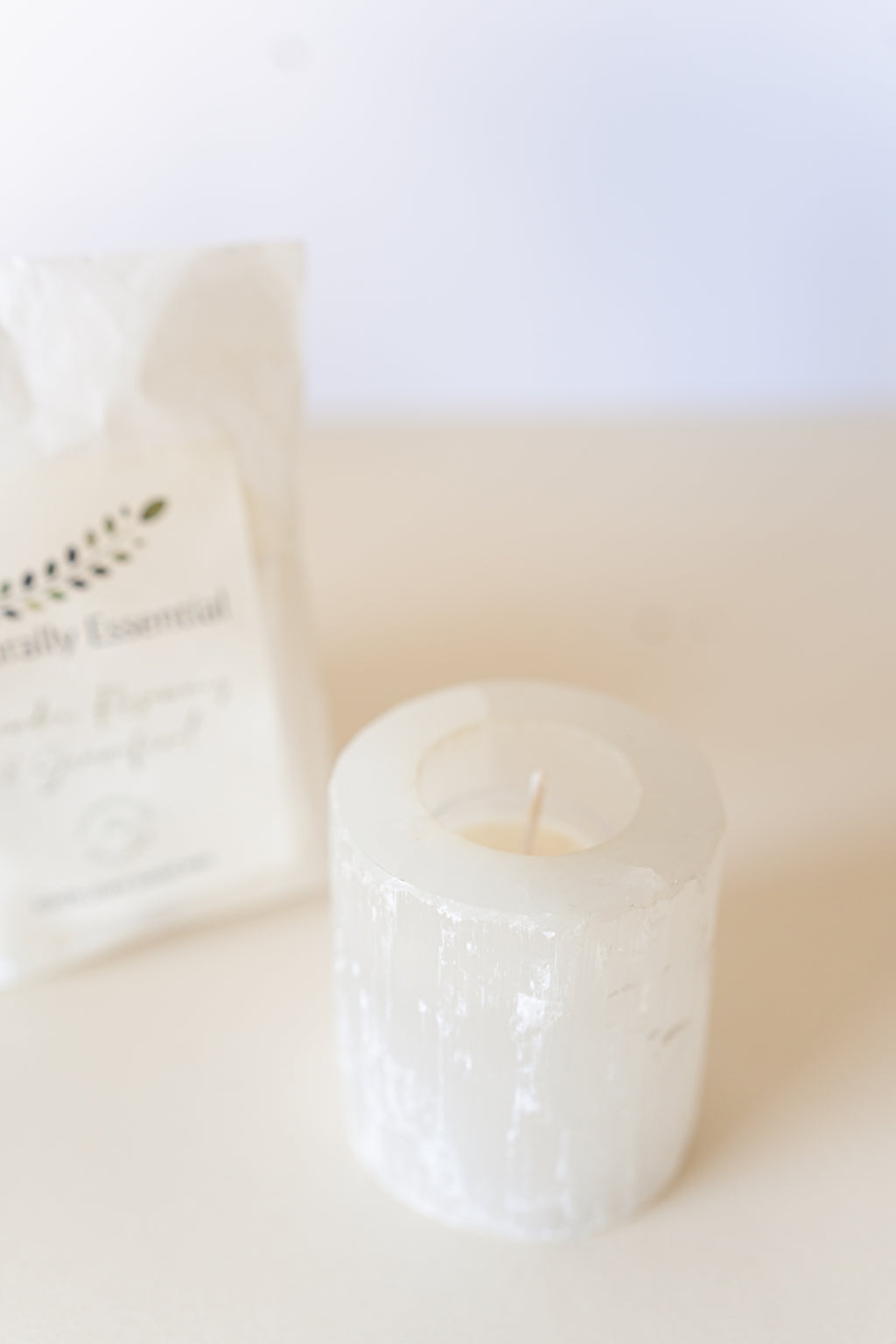 Selenite Tealight Holder & Tealights image 1