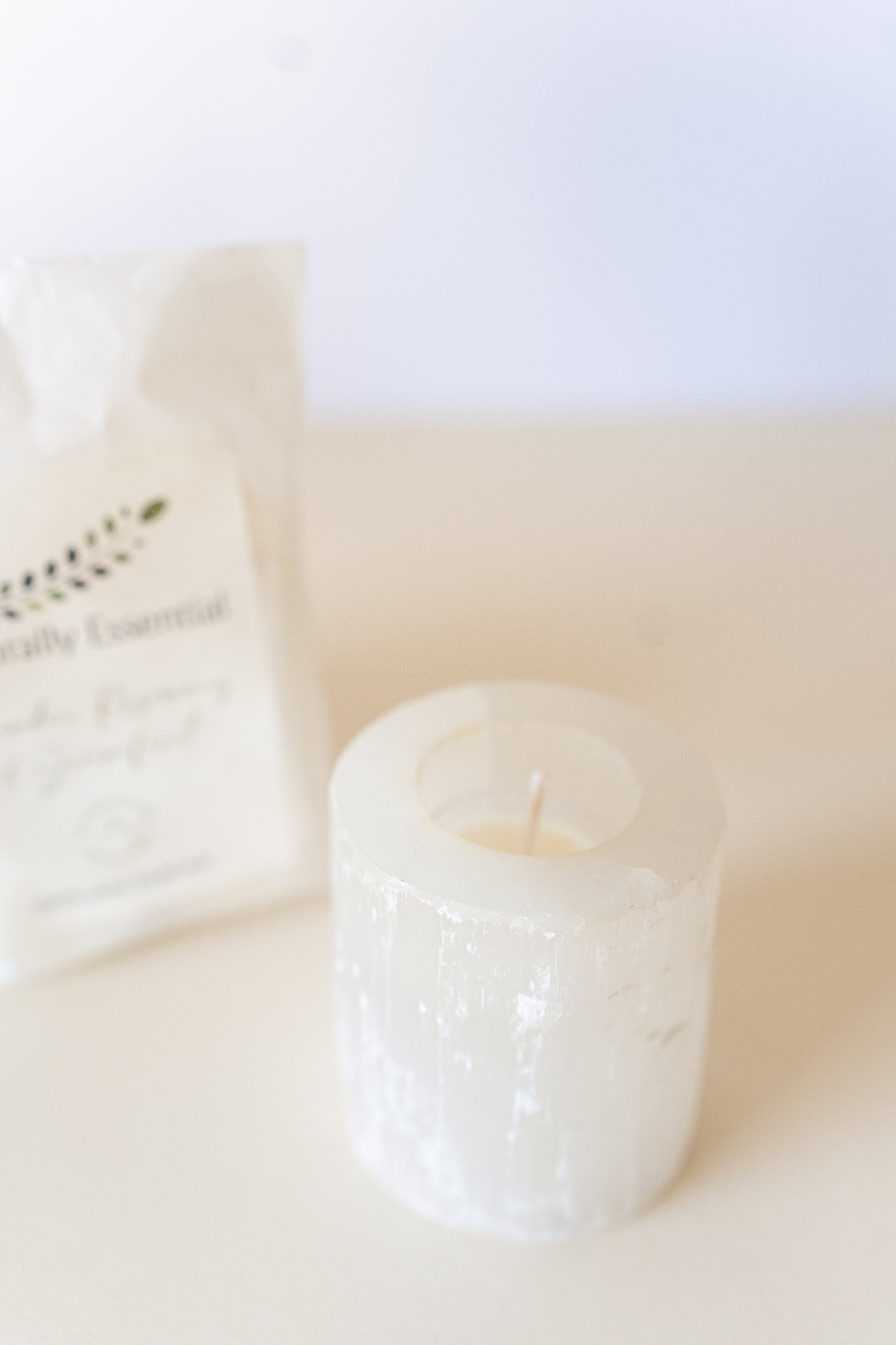 Selenite Tealight Holder & Tealights image 1